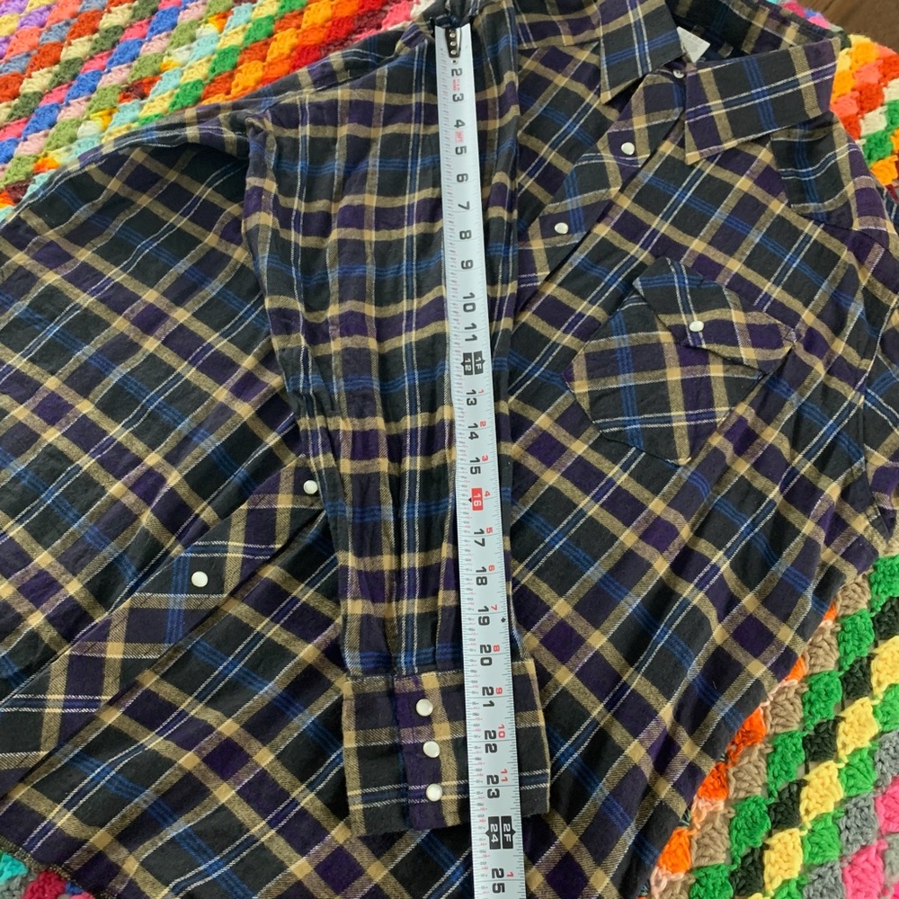 Y2K Wrangler Pearl Snap Oversized Menswear Western Boyfriend Flannel Uni… - Picture 10 of 12
